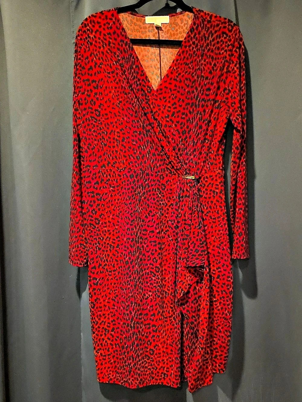 Michael Kors Women's Animal Print Wrap Midi Dress XL